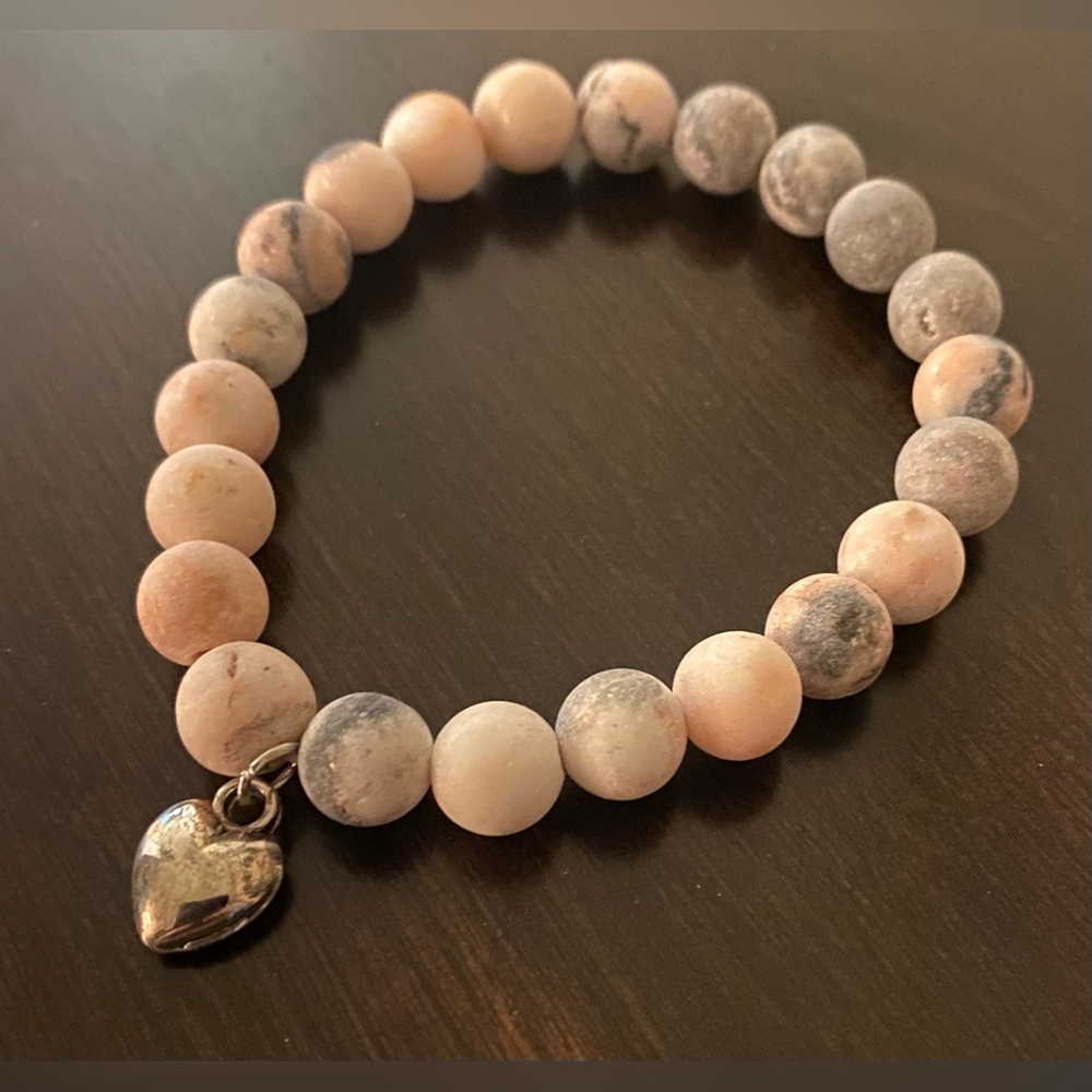 Pink Jasper Beaded Heart Bracelet | Healing Crystal Stretch Bracelet - Picture 4 of 4